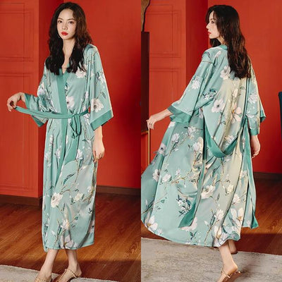 Kimono Femme Nuit Satin Vert Clair