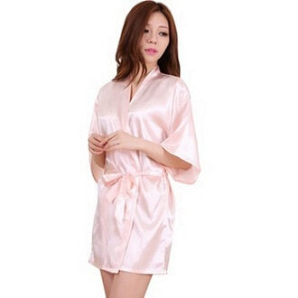 Peignoir Satin Femme Rose Clair