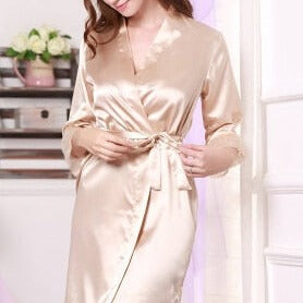 Peignoir Satin Femme Or Rose