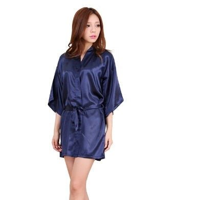 Peignoir Satin Femme Bleu Marine