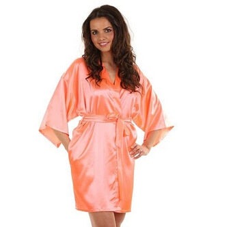 Peignoir Satin Femme Orange Clair