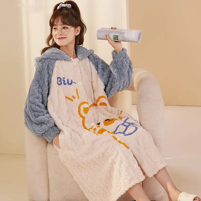 Robe de Chambre Femme Bleue et Blanche