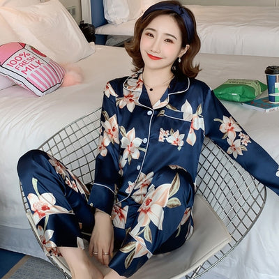 Pyjama satin femme Bleu Marine