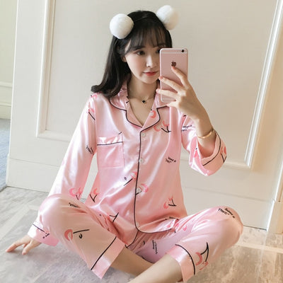 Pyjama satin femme Rose Motif Cerises