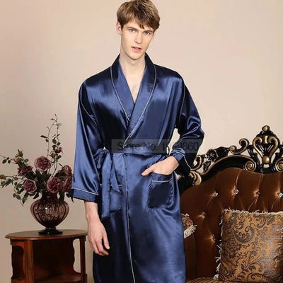 Robe de Chambre Homme Satin Bleu