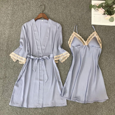 Robe de Chambre Courte Femme Bleue Grise