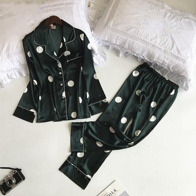 Pyjama Satin Vert Pois