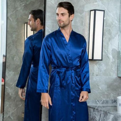 Peignoir Satin Homme Bleu Profond