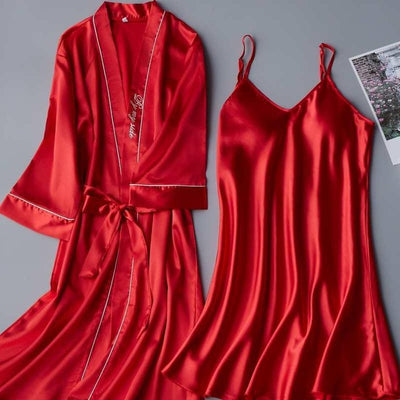 Robe Kimono Satin Rouge Vif